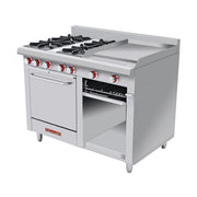 Estufa Minichef Master De Piso 4 Quemadores y Plancha | 120 X 81 X 109 Cm | Horno Para 5 Charolas De 45.5 X 50 Cm | Acero Inoxidable | Uso Profesional | 17010211 | CORIAT