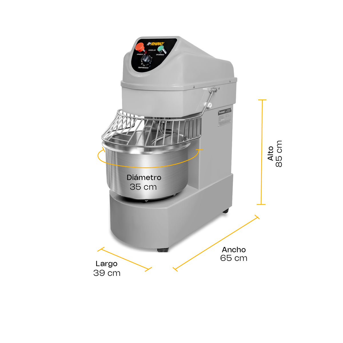 Amasadora | Tazón Y Gancho De Acero Inoxidable / Cuerpo Metálico | Formato De Piso | 20 L | Uso Comercial | AMASA-20 | RHINO
