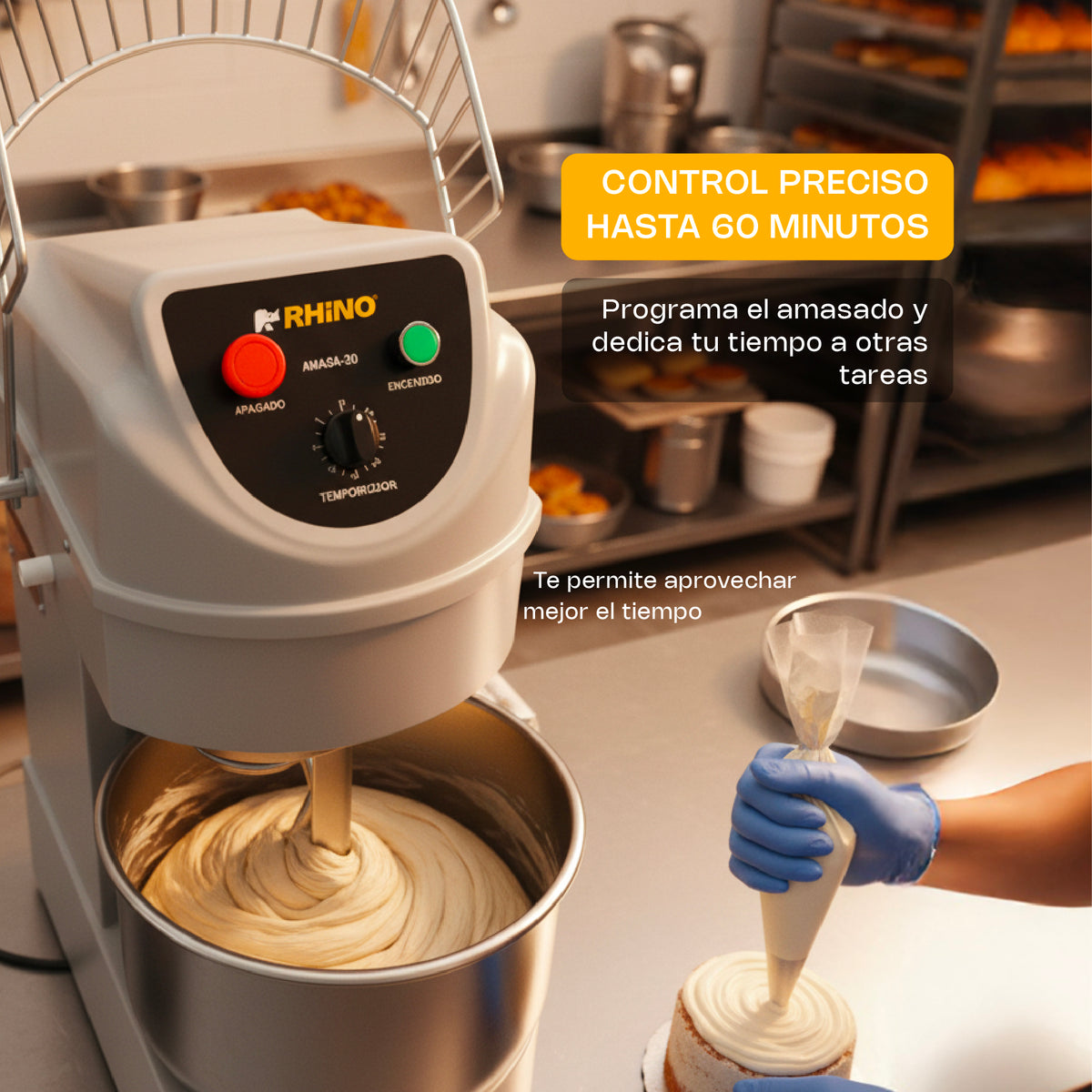 Amasadora | Tazón Y Gancho De Acero Inoxidable / Cuerpo Metálico | Formato De Piso | 20 L | Uso Comercial | AMASA-20 | RHINO