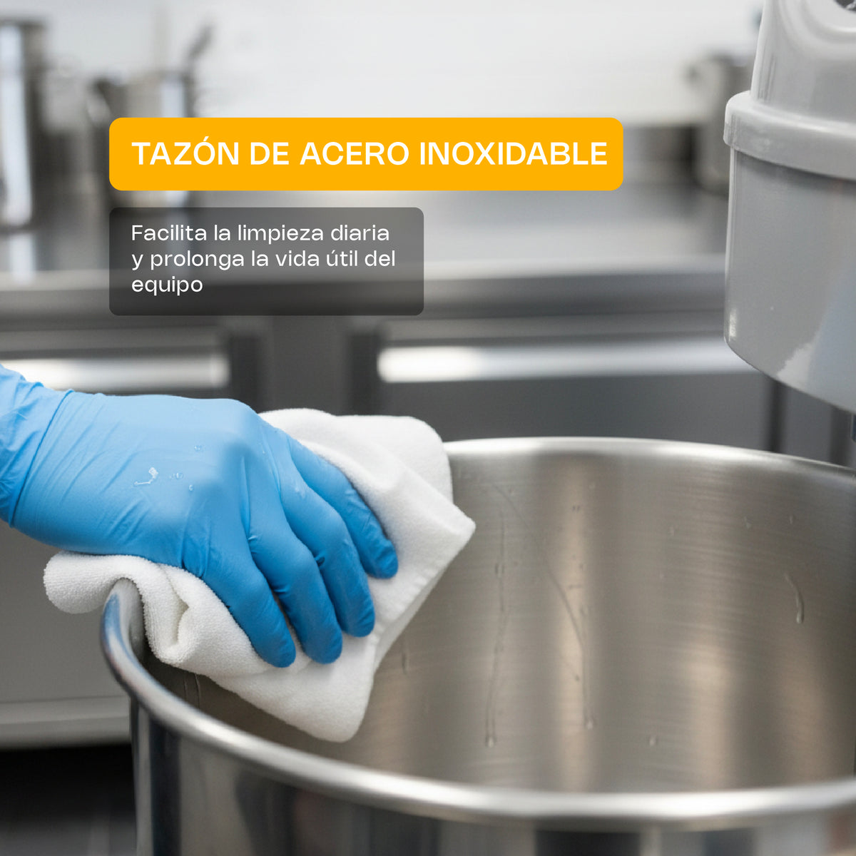 Amasadora | Tazón Y Gancho De Acero Inoxidable / Cuerpo Metálico | Formato De Piso | 20 L | Uso Comercial | AMASA-20 | RHINO