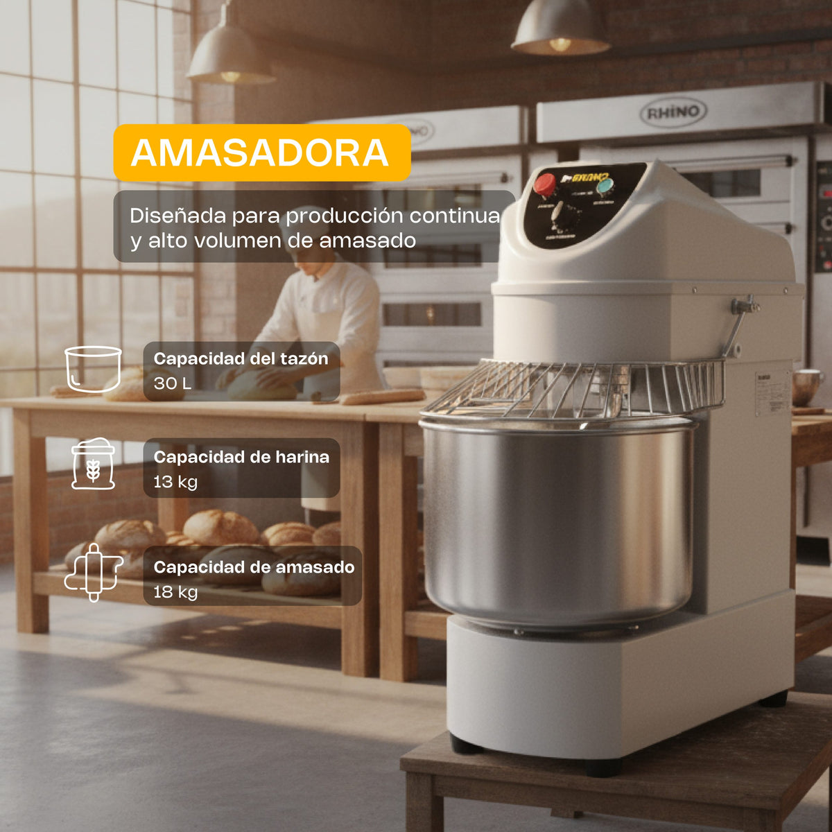 Amasadora de doble acción giratoria 30 l | Rhino | Amasa-30