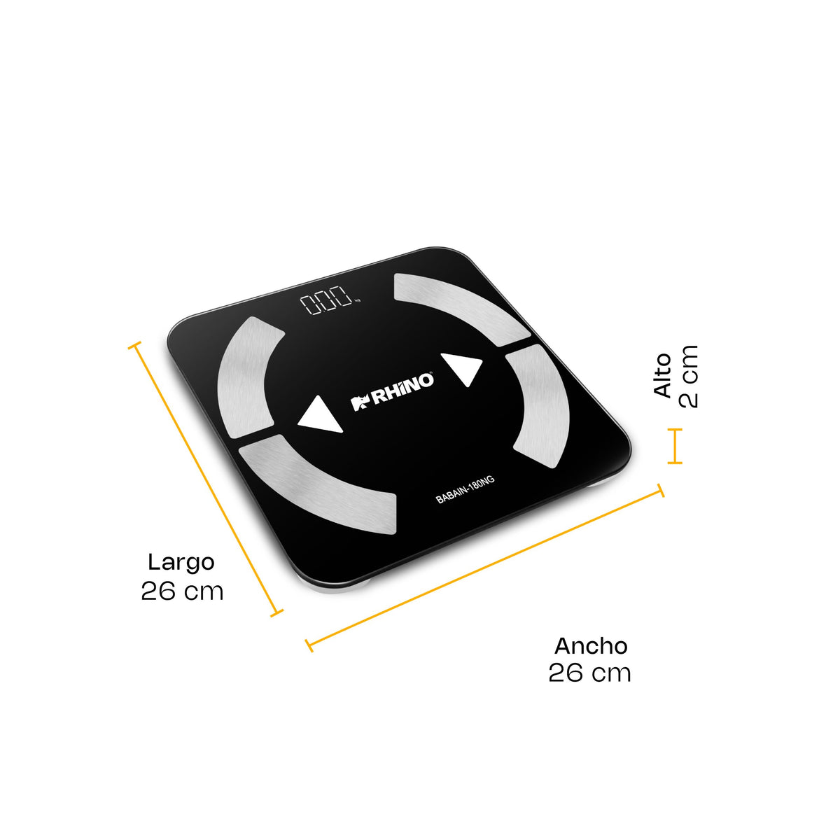 Báscula Inteligente Corporal | Plataforma De Vidrio Templado | Formato Corporal | 180 Kg / División 100 G | Uso Comercial | BABAIN-180NG | RHINO