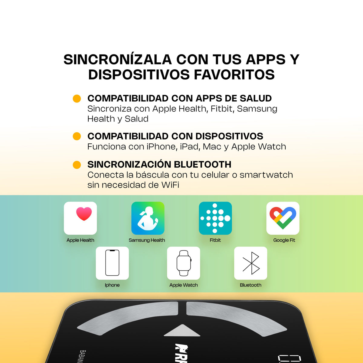 Báscula Inteligente Corporal | Plataforma De Vidrio Templado | Formato Corporal | 180 Kg / División 100 G | Uso Comercial | BABAIN-180NG | RHINO