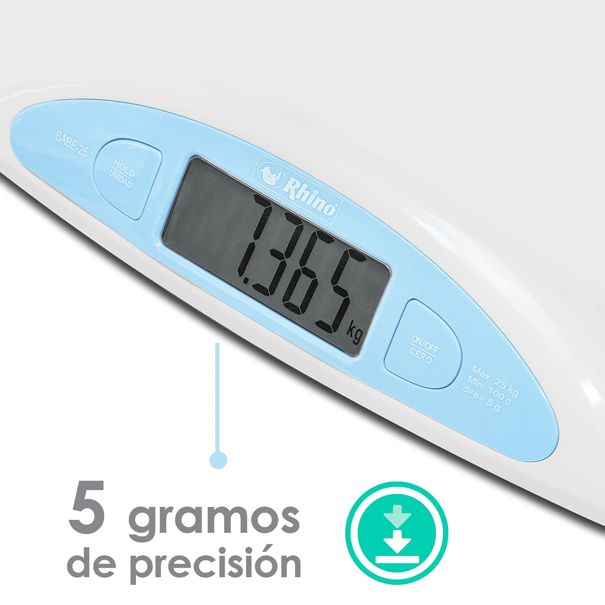 Báscula electrónica para bebés 45 kg / 5 g, diseño | Rhino | Babe-25
