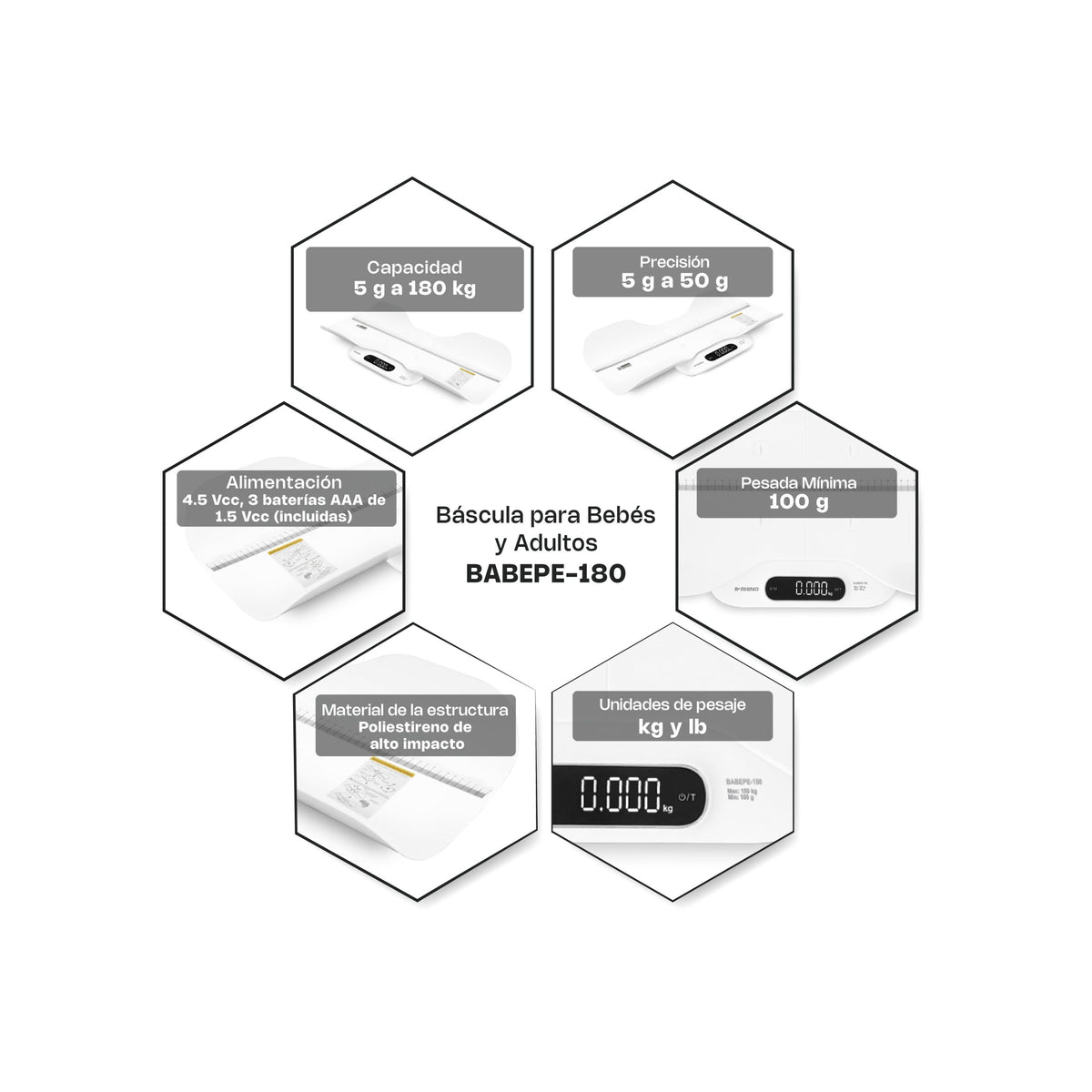 Báscula para bebés y adultos 5 g | Rhino | Babepe-180