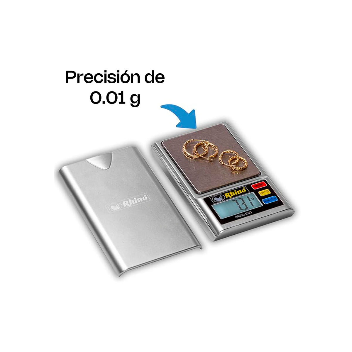 Báscula De Bolsillo | Plataforma De Acero Inoxidable / Carcasa Plástica | Formato De Bolsillo | 100 G / División 0.01 G | Uso Comercial | BABOL-100G | RHINO