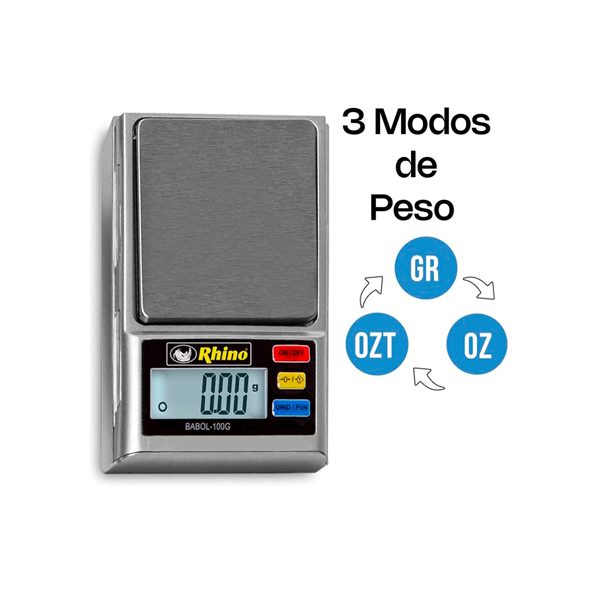 Báscula De Bolsillo | Plataforma De Acero Inoxidable / Carcasa Plástica | Formato De Bolsillo | 100 G / División 0.01 G | Uso Comercial | BABOL-100G | RHINO