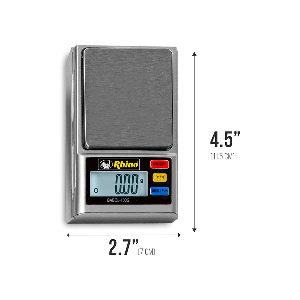 Báscula De Bolsillo | Plataforma De Acero Inoxidable / Carcasa Plástica | Formato De Bolsillo | 100 G / División 0.01 G | Uso Comercial | BABOL-100G | RHINO