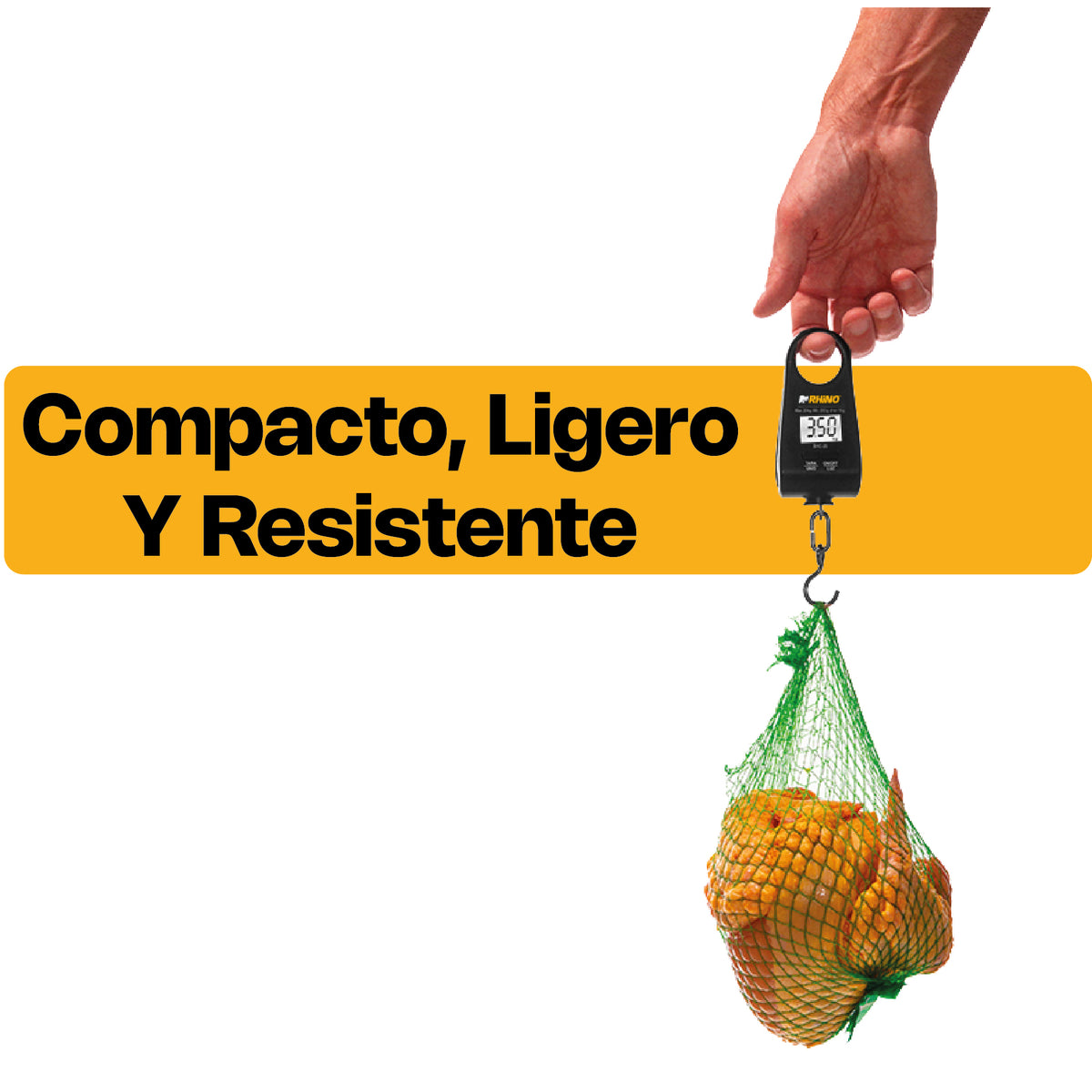 Báscula Colgante | Gancho Metálico / Carcasa Plástica | Formato Colgante Portátil | 20 Kg / División 10 G | Uso Comercial | BAC-20 | RHINO