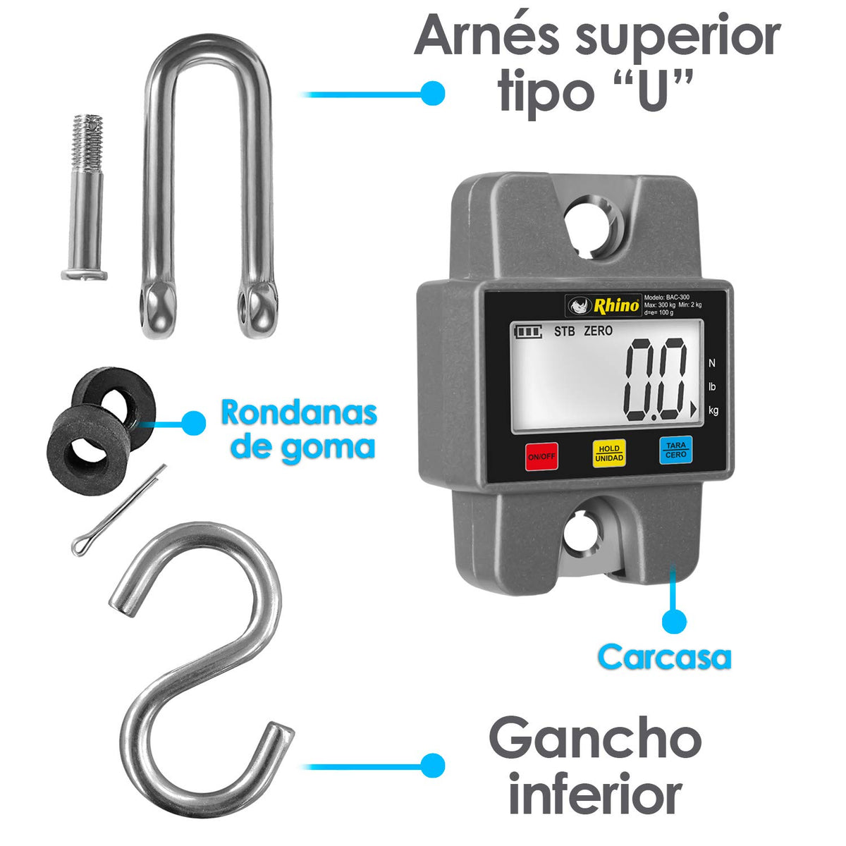Báscula colgante 300 kg / 100 g | Rhino | Bac-300