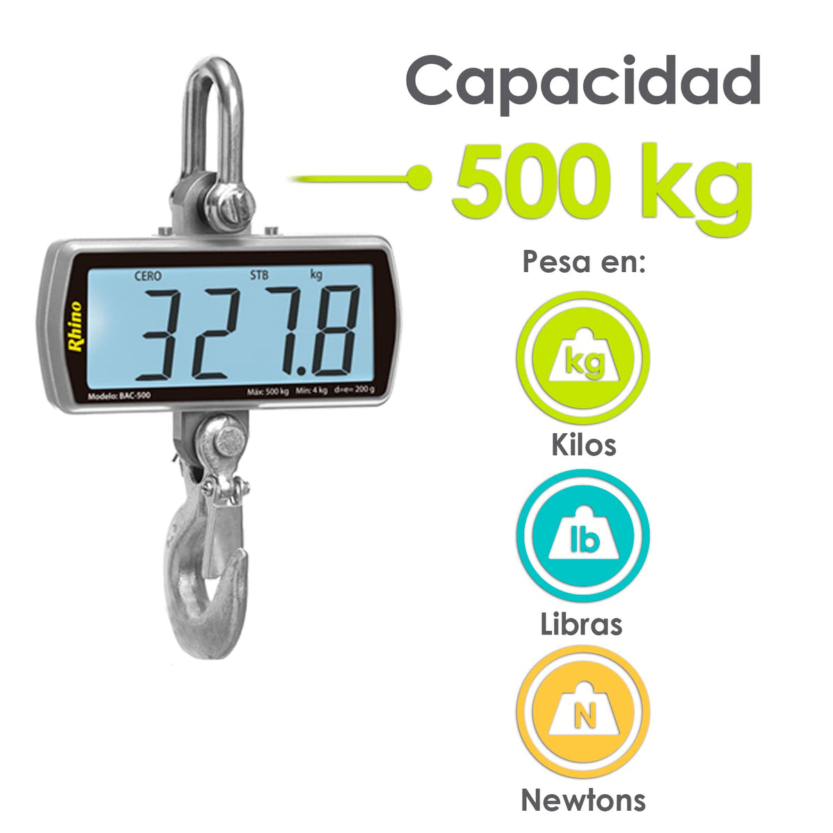 Báscula colgante 500 kg / 200 g | Rhino | Bac-500