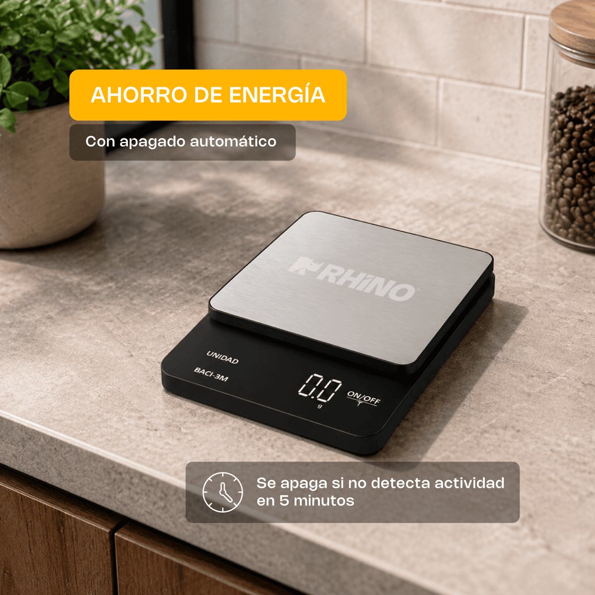 Báscula | Plato De Acero Inoxidable / Carcasa Plástica | Plato De Precisión | 3 Kg / División 0.01 G | Uso Comercial | BACI-3M | RHINO