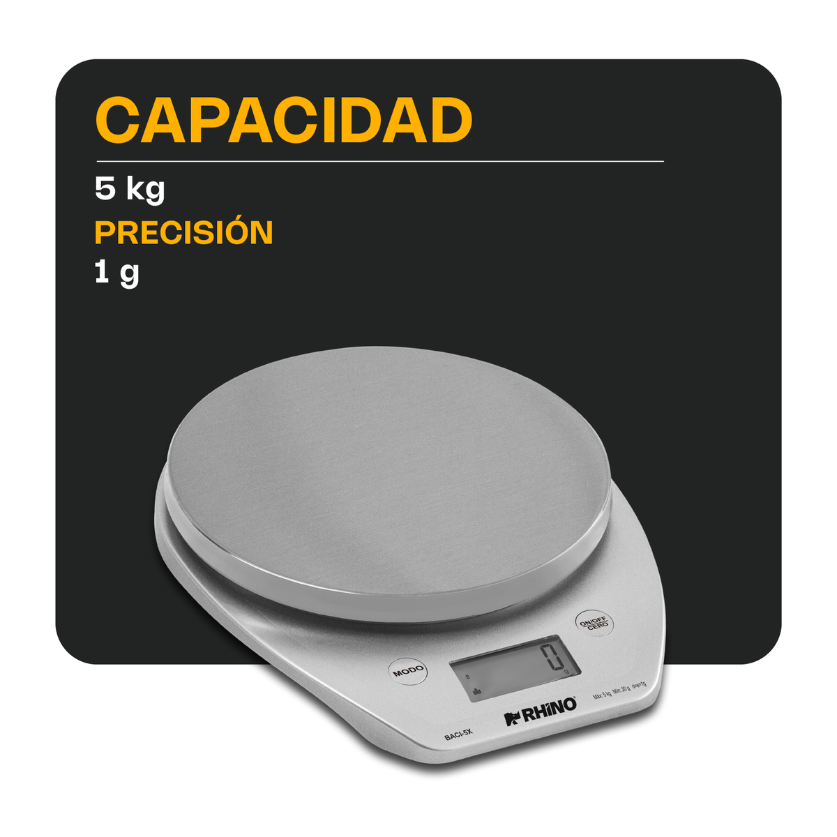 Báscula de cocina 5 kg / 1 g | Rhino | Baci-5x