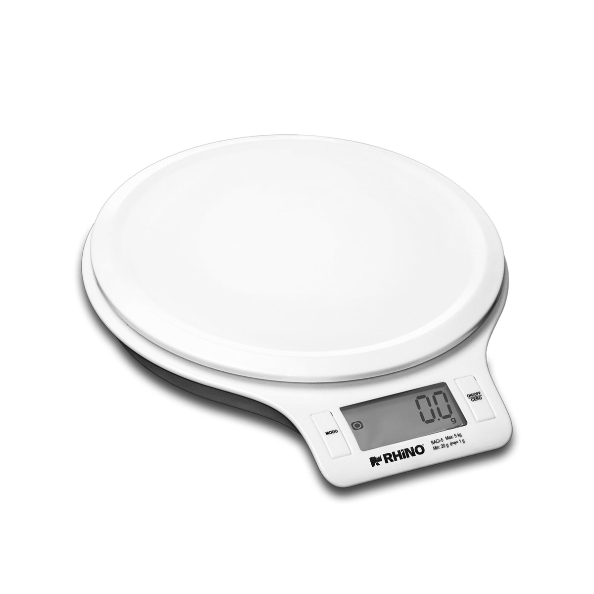 Báscula Circular | Plato De Acero Inoxidable / Carcasa Plástica | Plato Circular | 5 Kg / División 2 G | Uso Comercial | BACI-5 | RHINO