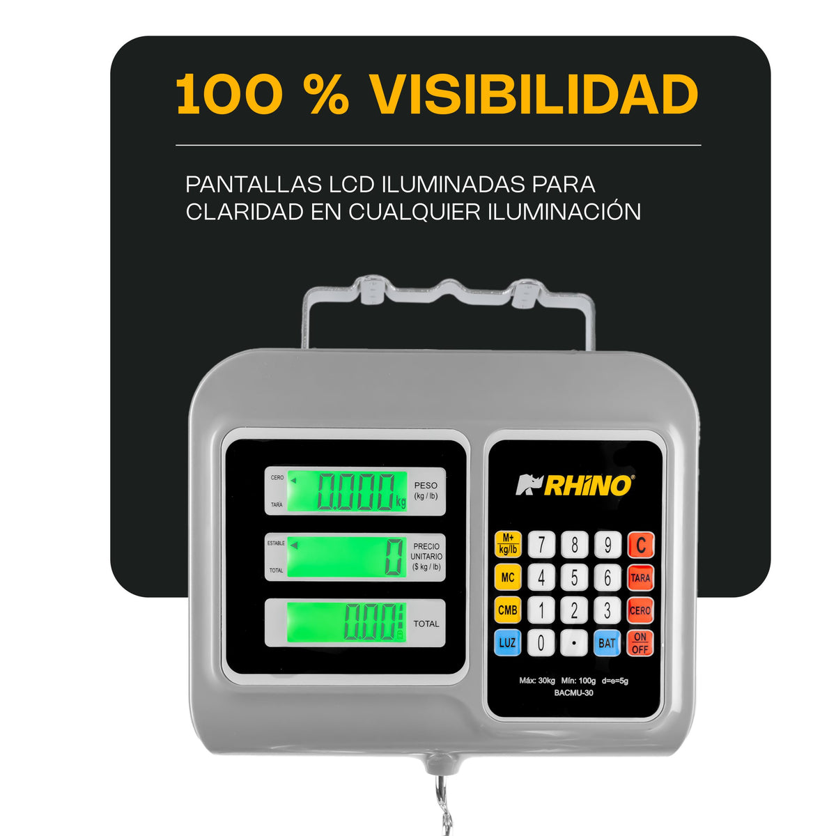 Báscula 30 kg / 5 g, pantallas de peso, precio | Rhino | Bacmu-30