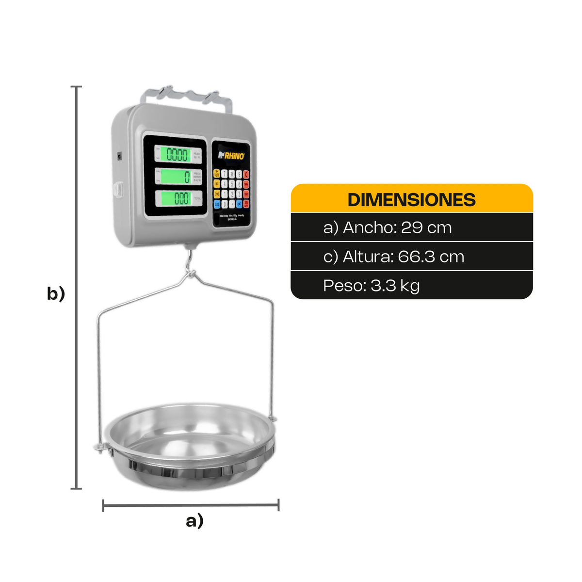 Báscula 30 kg / 5 g, pantallas de peso, precio | Rhino | Bacmu-30
