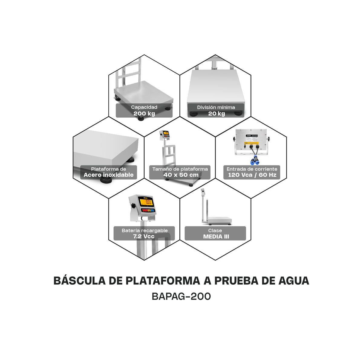 200 kg / 20 g, a prueba de agua, 100% acero | Rhino | Bapag-200