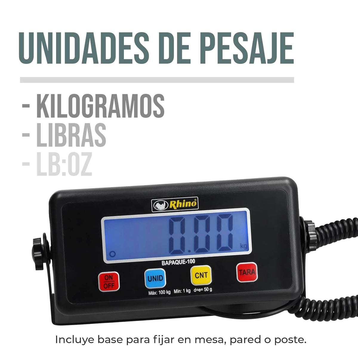 Báscula de paquetería 100 kg / 50 g, contadora | Rhino | Bapaque-100