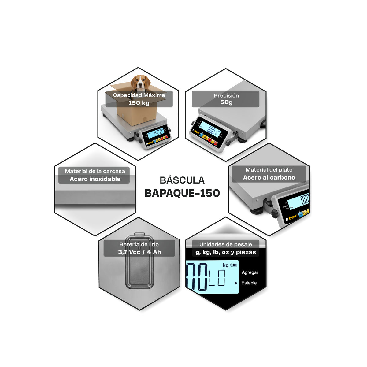 Báscula de paquetería 150 kg / 50 g | Rhino | Bapaque-150