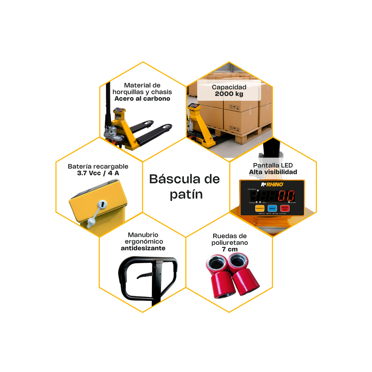 Báscula de patín, 2 T / 500 g, pantalla LED | Rhino | Bapat-2t
