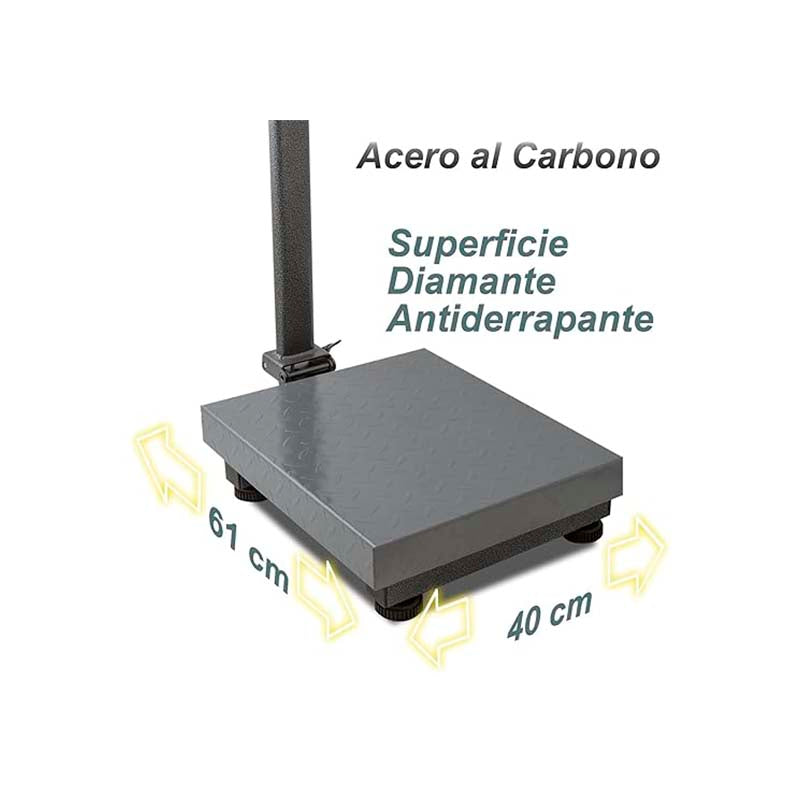 Báscula Plataforma | Plataforma De Acero Al Carbono | Plataforma 40 X 50 Cm | 200 Kg / División 20 G | Uso Comercial | BAPCA-200 | RHINO