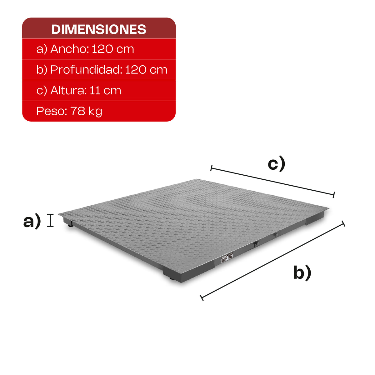 Báscula 2 ton / 500 g, plataforma de acero | Rhino | Baper-12