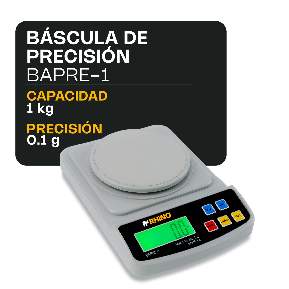 Báscula electrónica de precisión 1 kg / 0.1 g | Rhino | Bapre-1
