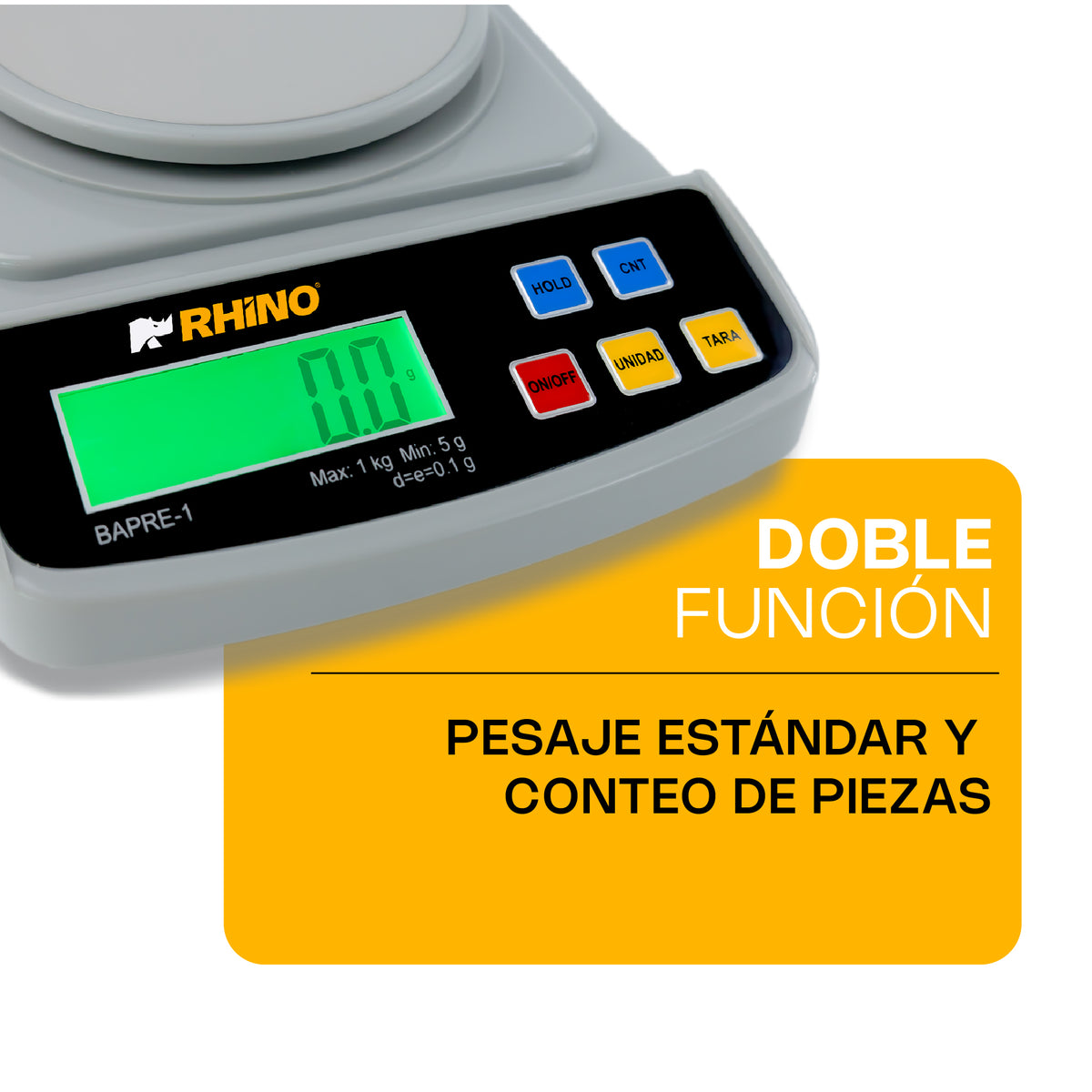 Báscula electrónica de precisión 1 kg / 0.1 g | Rhino | Bapre-1