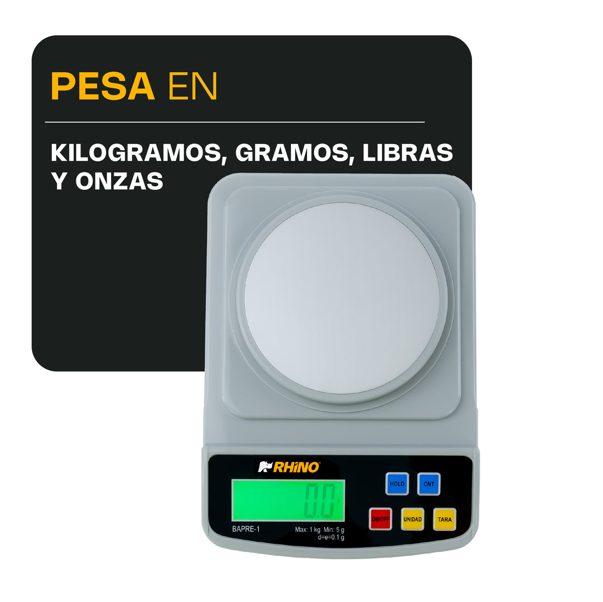 Báscula electrónica de precisión 1 kg / 0.1 g | Rhino | Bapre-1