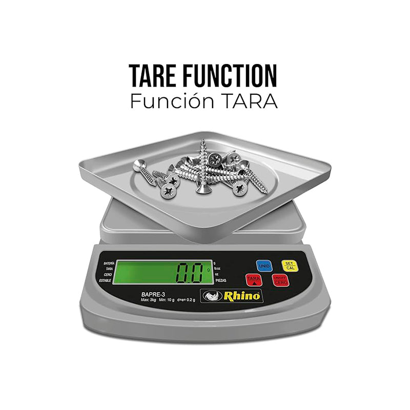 Báscula electrónica de precisión 3 kg / 0.2 g | Rhino | Bapre-3