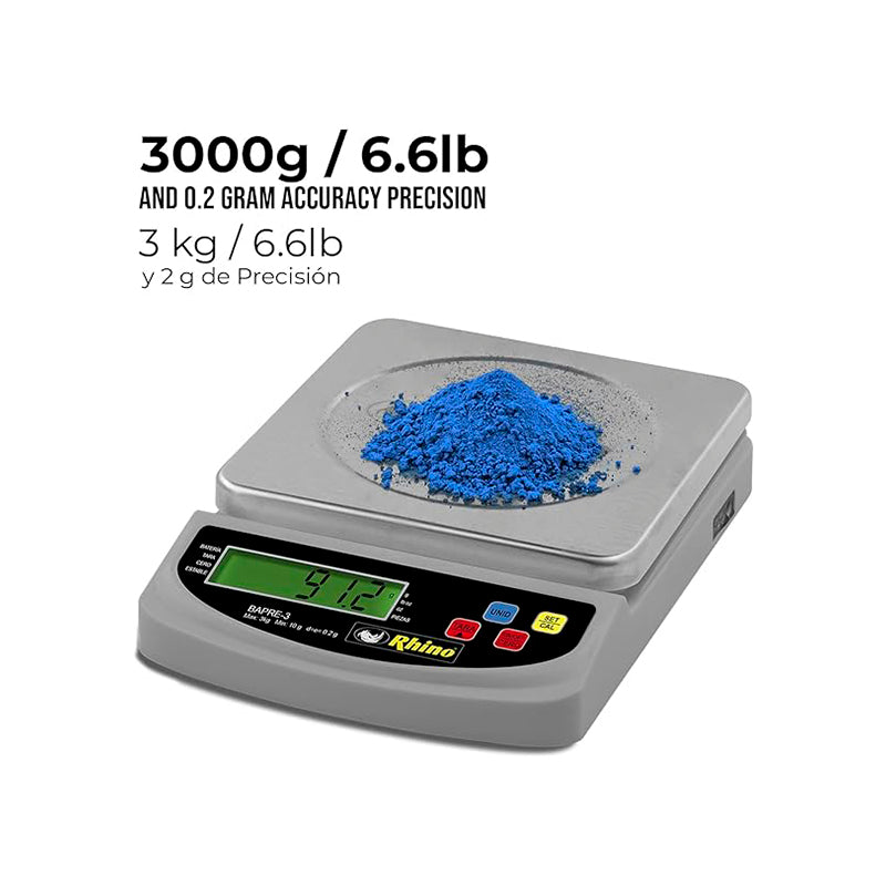 Báscula electrónica de precisión 3 kg / 0.2 g | Rhino | Bapre-3