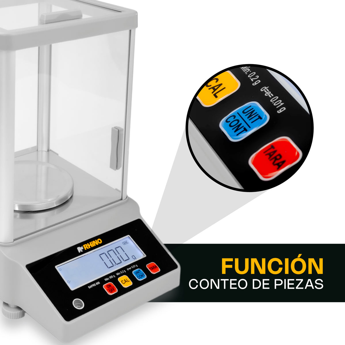 Báscula electrónica de precisión 600 g / 0.01 g | Rhino | Bapre-600