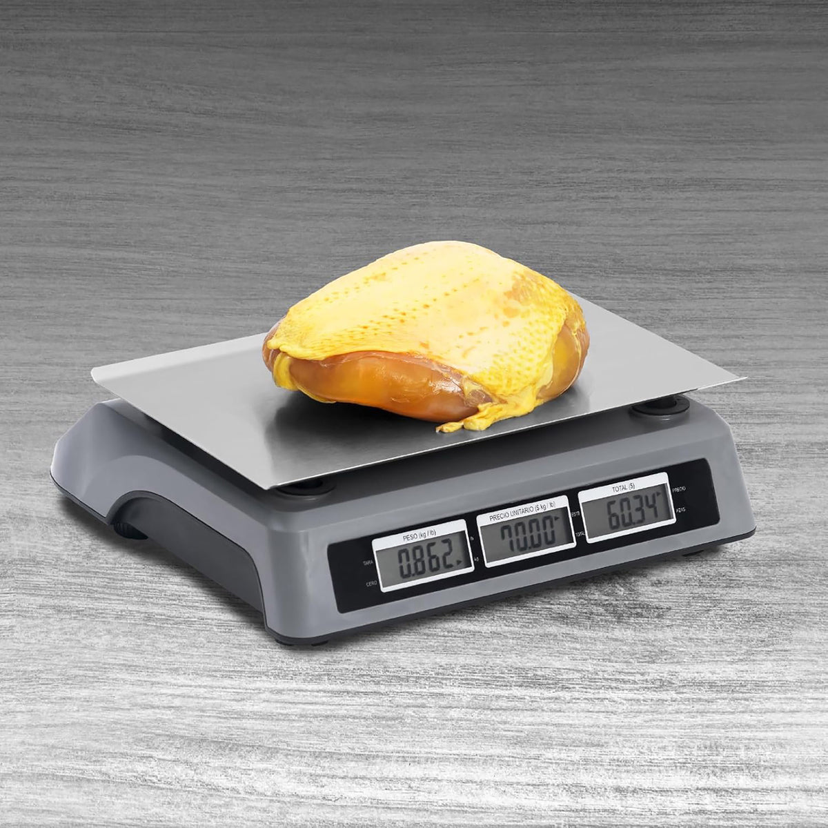Báscula Peso-Precio | Plato De Acero Inoxidable | Plato Rectangular | 20 Kg / División 2 G | Uso Comercial | BAR-6 | RHINO