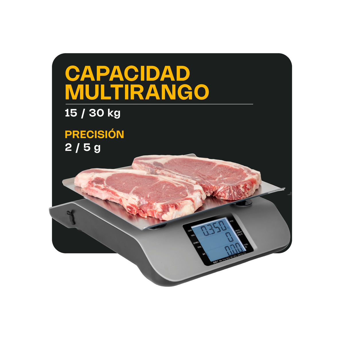 Báscula | Plato De Acero Inoxidable | 30 Kg | Uso Comercial | BAR-7 | RHINO