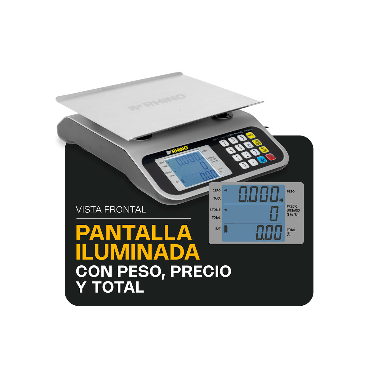 Báscula | Plato De Acero Inoxidable | 30 Kg | Uso Comercial | BAR-7 | RHINO