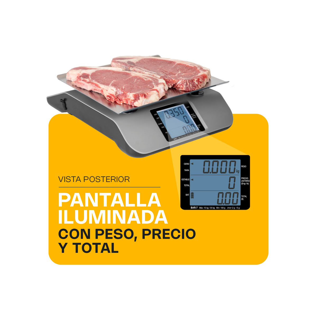 Báscula | Plato De Acero Inoxidable | 30 Kg | Uso Comercial | BAR-7 | RHINO
