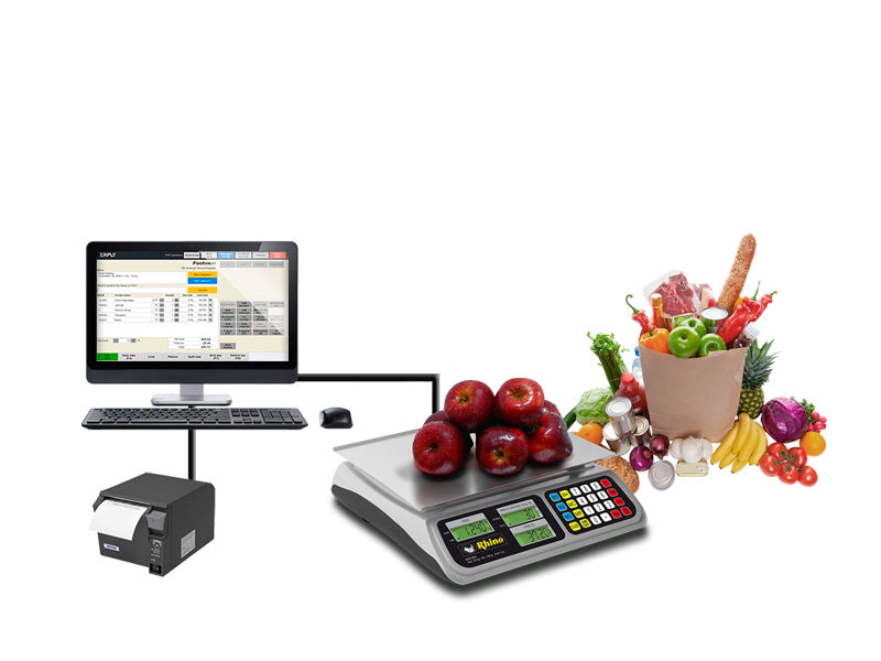 Báscula Electrónica Peso-Precio Con Usb | Plato De Acero Inoxidable | Plato 33 X 25 Cm | 40 Kg / División 2 G | Uso Comercial | BAR-8RS | RHINO