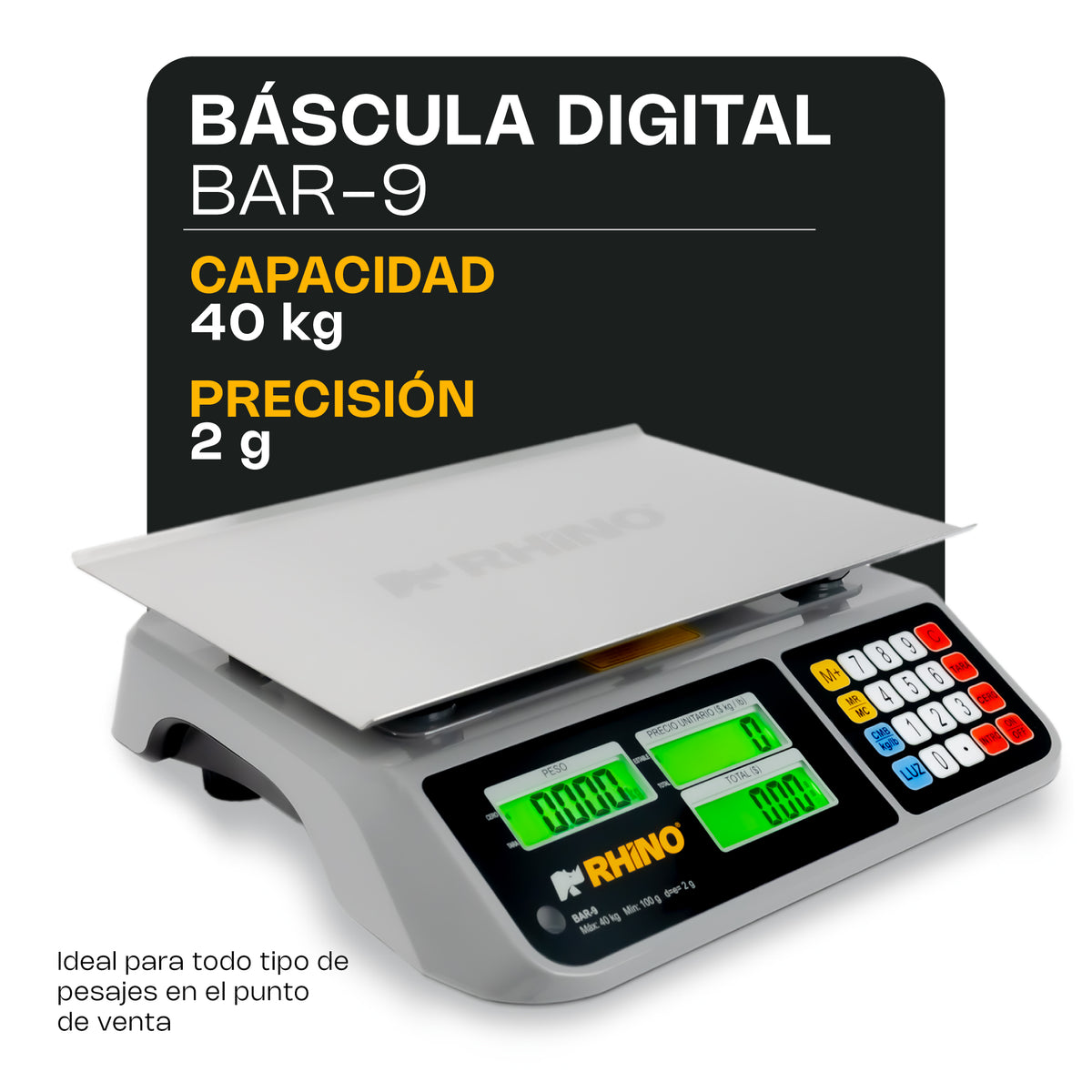 Báscula electrónica 40 kg / 2 g | Rhino | Bar-9