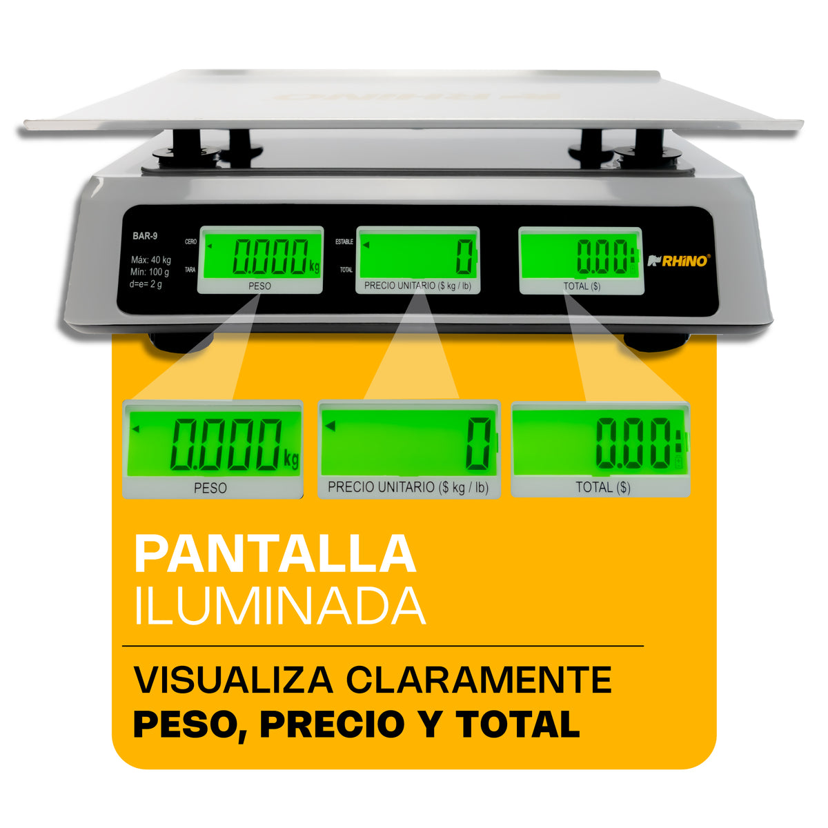 Báscula electrónica 40 kg / 2 g | Rhino | Bar-9