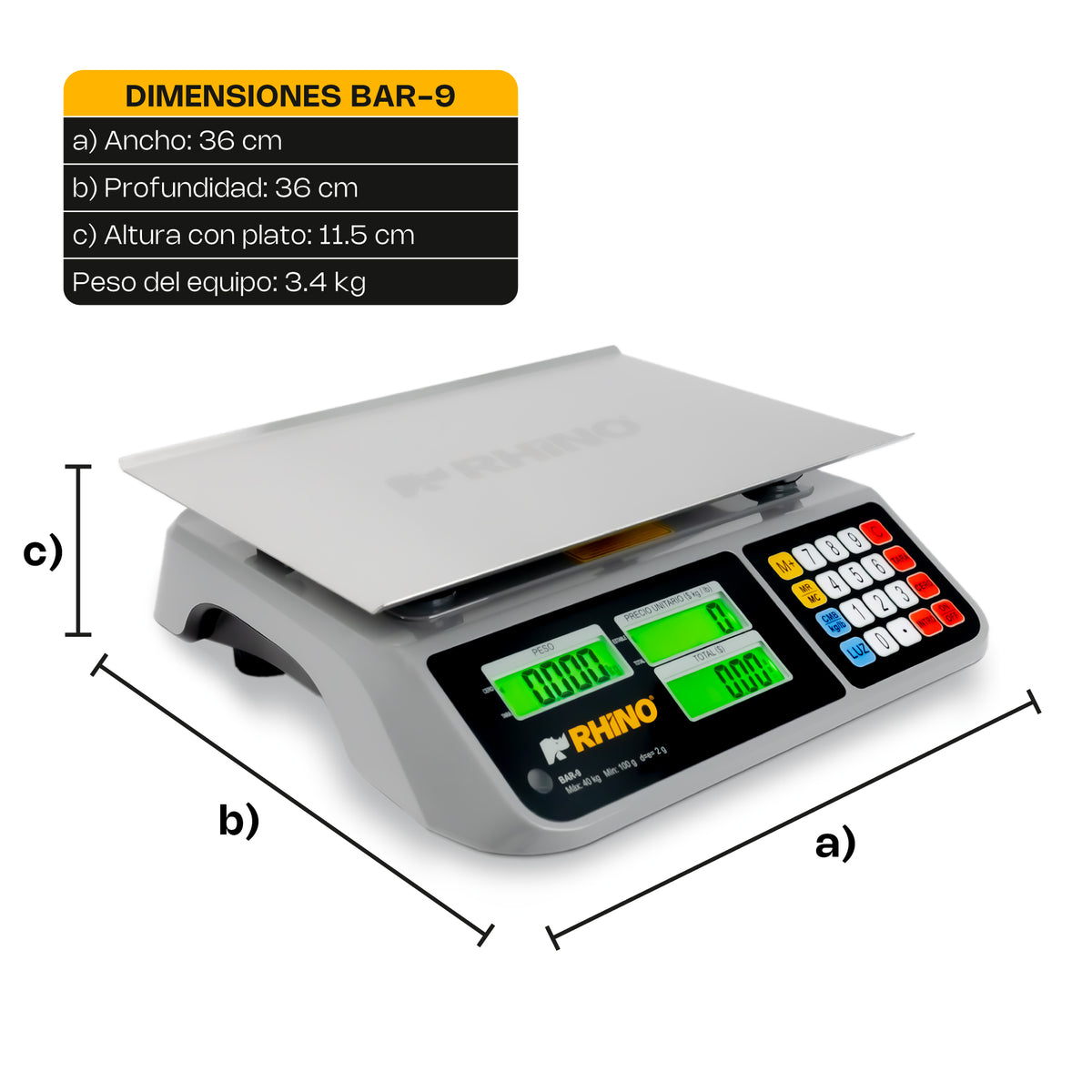 Báscula electrónica 40 kg / 2 g | Rhino | Bar-9