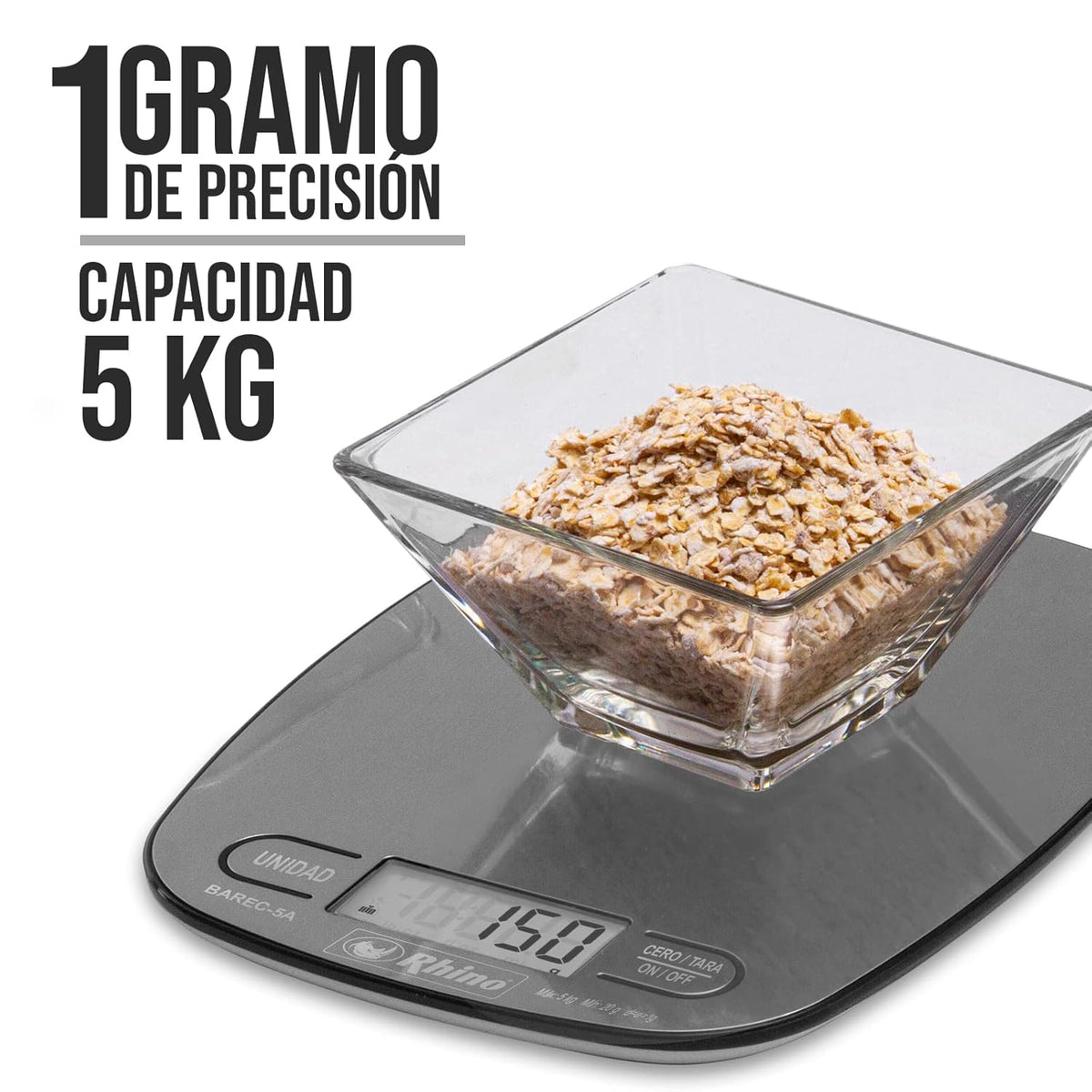 Báscula | Plato De Acero Inoxidable / Carcasa Plástica | Plato Rectangular | 5 Kg / División 1 G | Uso Comercial | BAREC-5A  | RHINO