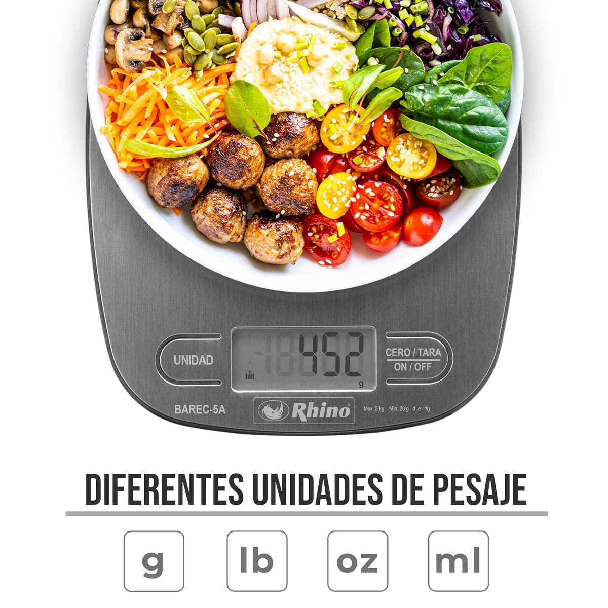 Báscula | Plato De Acero Inoxidable / Carcasa Plástica | Plato Rectangular | 5 Kg / División 1 G | Uso Comercial | BAREC-5A  | RHINO
