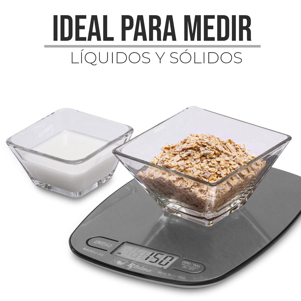 Báscula | Plato De Acero Inoxidable / Carcasa Plástica | Plato Rectangular | 5 Kg / División 1 G | Uso Comercial | BAREC-5A  | RHINO