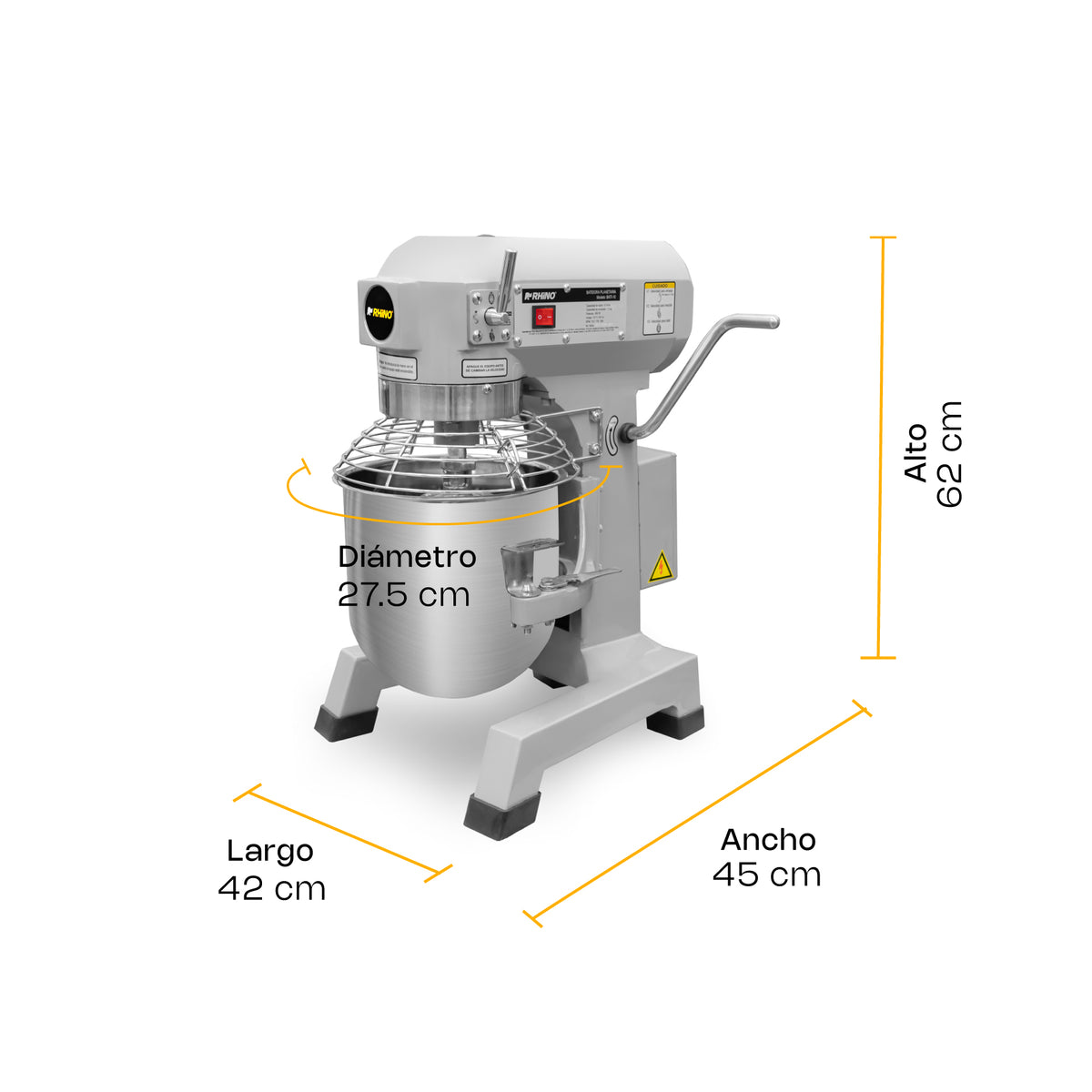 Batidora Planetaria | Tazón De Acero Inoxidable / Cuerpo Metálico | Formato Planetario De Mesa | 10 L | Uso Comercial | BATI-10  | RHINO