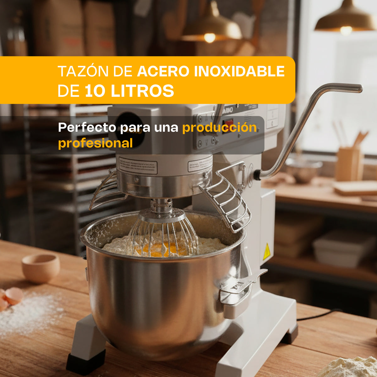 Batidora Planetaria | Tazón De Acero Inoxidable / Cuerpo Metálico | Formato Planetario De Mesa | 10 L | Uso Comercial | BATI-10  | RHINO