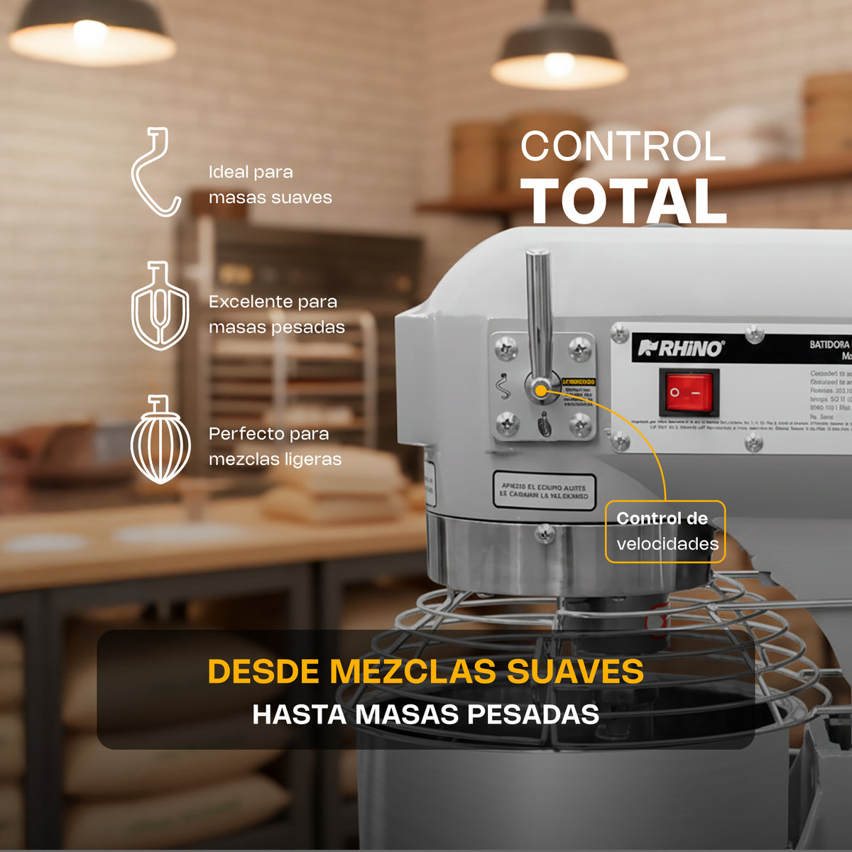 Batidora Planetaria | Tazón De Acero Inoxidable / Cuerpo Metálico | Formato Planetario De Mesa | 10 L | Uso Comercial | BATI-10  | RHINO