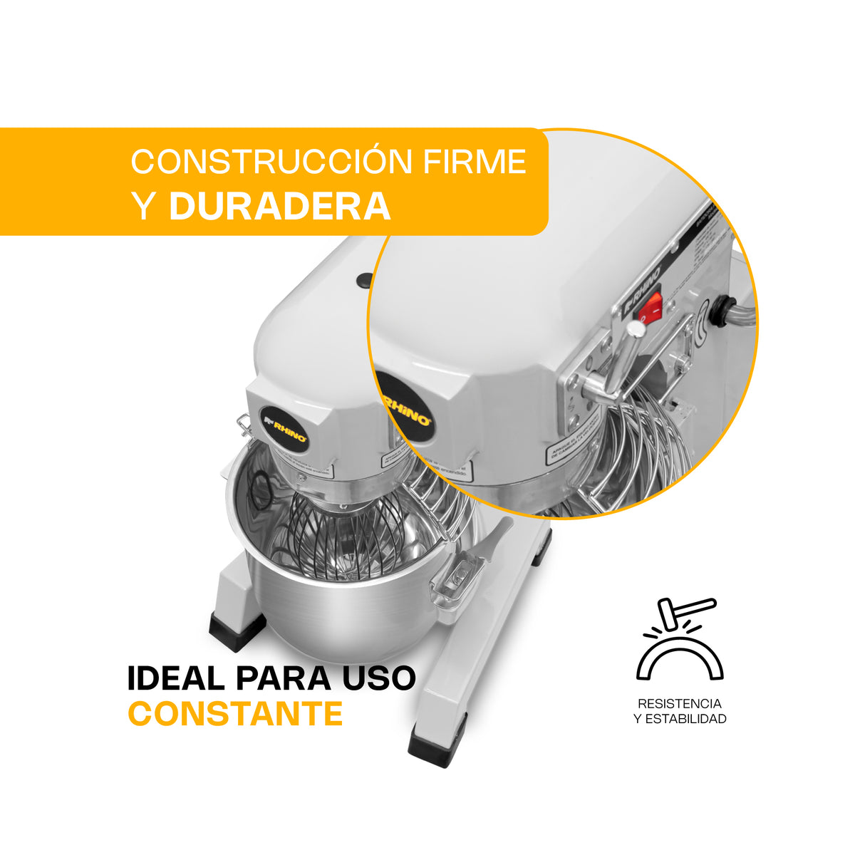 Batidora Planetaria | Tazón De Acero Inoxidable / Cuerpo Metálico | Formato Planetario De Mesa | 10 L | Uso Comercial | BATI-10  | RHINO
