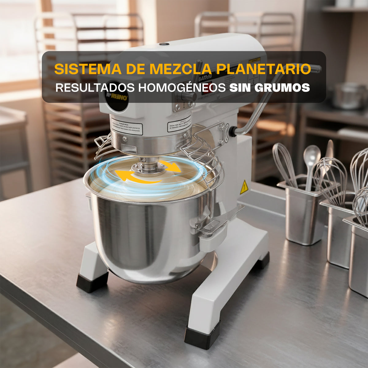 Batidora Planetaria | Tazón De Acero Inoxidable / Cuerpo Metálico | Formato Planetario De Mesa | 10 L | Uso Comercial | BATI-10  | RHINO