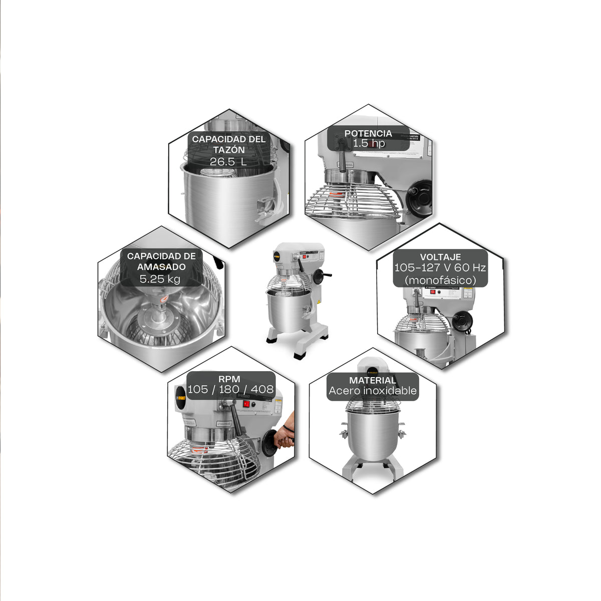 Batidora planetaria, capacidad de 26.5 l | Rhino | Bati-30