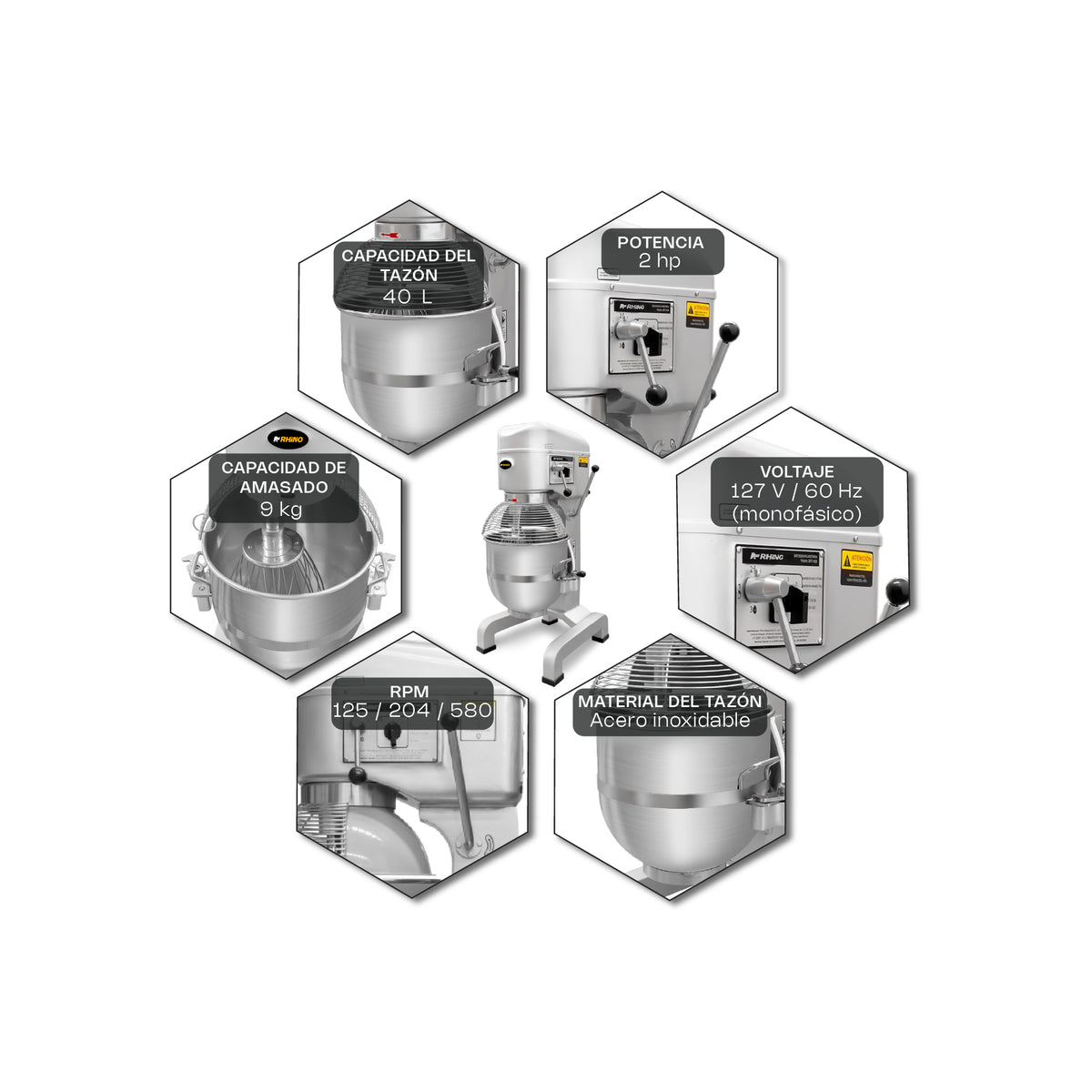 Batidora planetaria, capacidad de 40 l | Rhino | Bati-40x